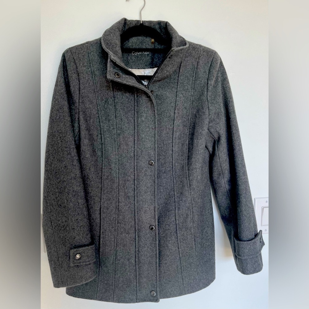 Women's Calvin Klein Wool Blend Winter Zip Coat Jacket Gray size 6